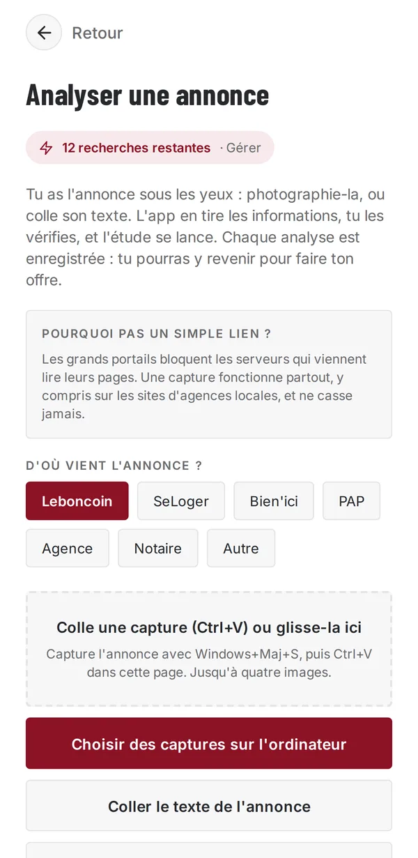 Analyse d'une annonce immobilière à partir d'une capture